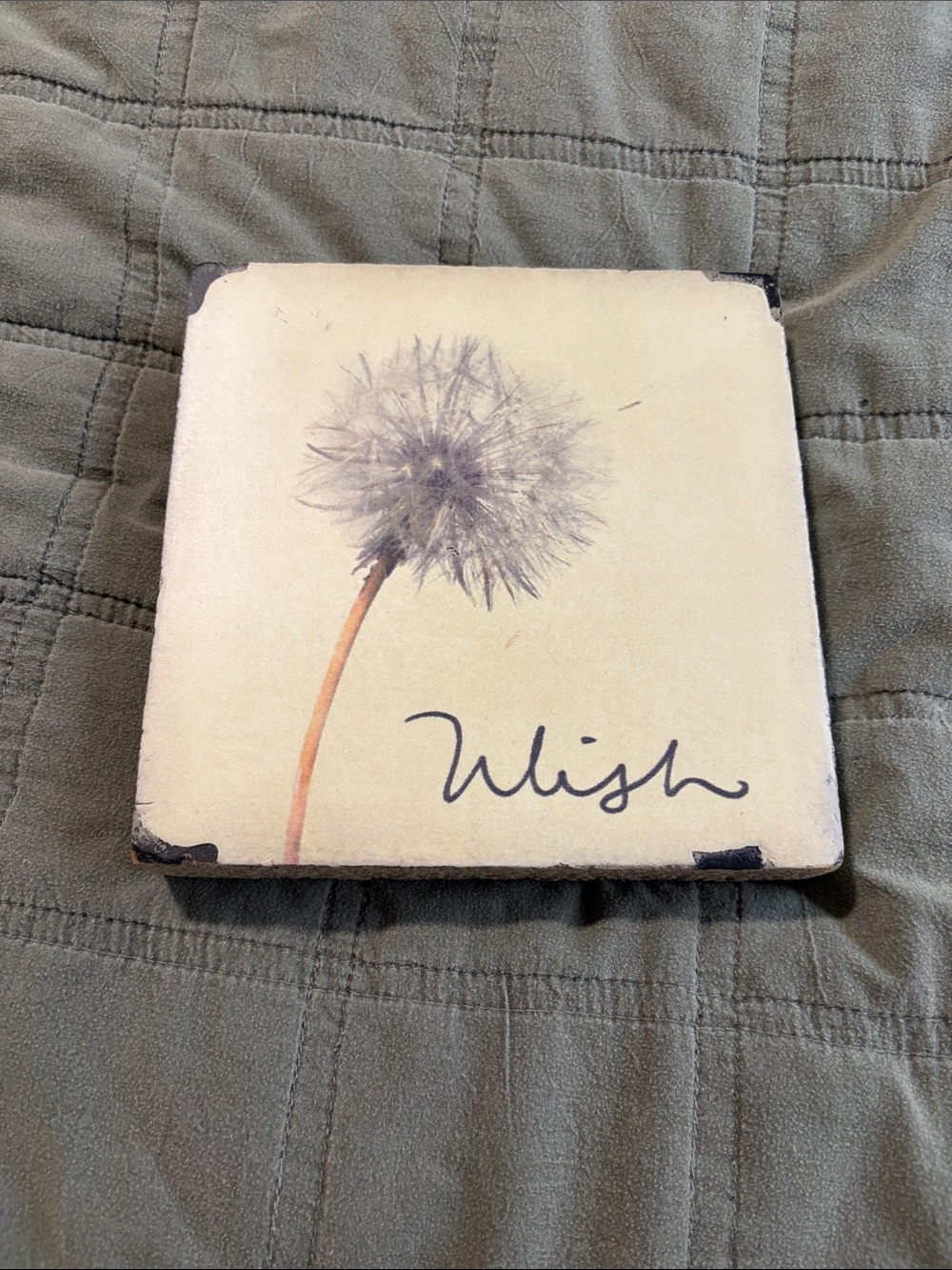 Wish Dandelion Decorative Ceramic Coaster - Cream and Tan
